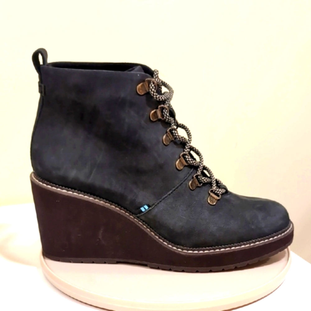 Toms Dark Blue Lace Up Wedge Boots